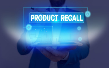 Conceptual hand writing showing Product Recall. Concept meaning Request by a company to return the...