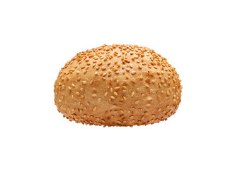 Fresh fragrant bun for burgers with sesame seeds on a white background. Can be used for advertising