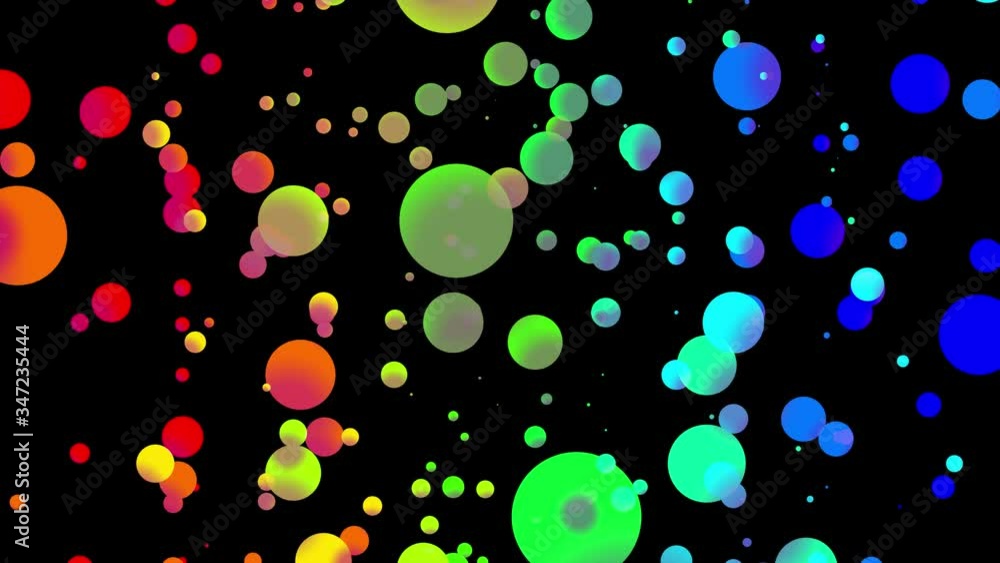 Poster 4k loop seamless abstract background with beautiful multi-colored balls in 2d flat style smoothly mo