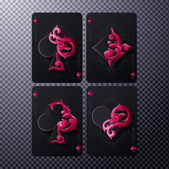 four ace card with red ornament, poker casino illustration on transparent background