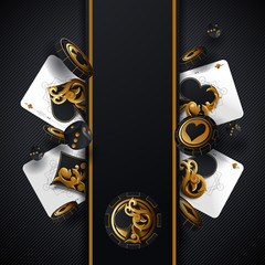 Casino poker design template. Falling poker cards and chips game concept. Casino lucky background isolated. - obrazy, fototapety, plakaty