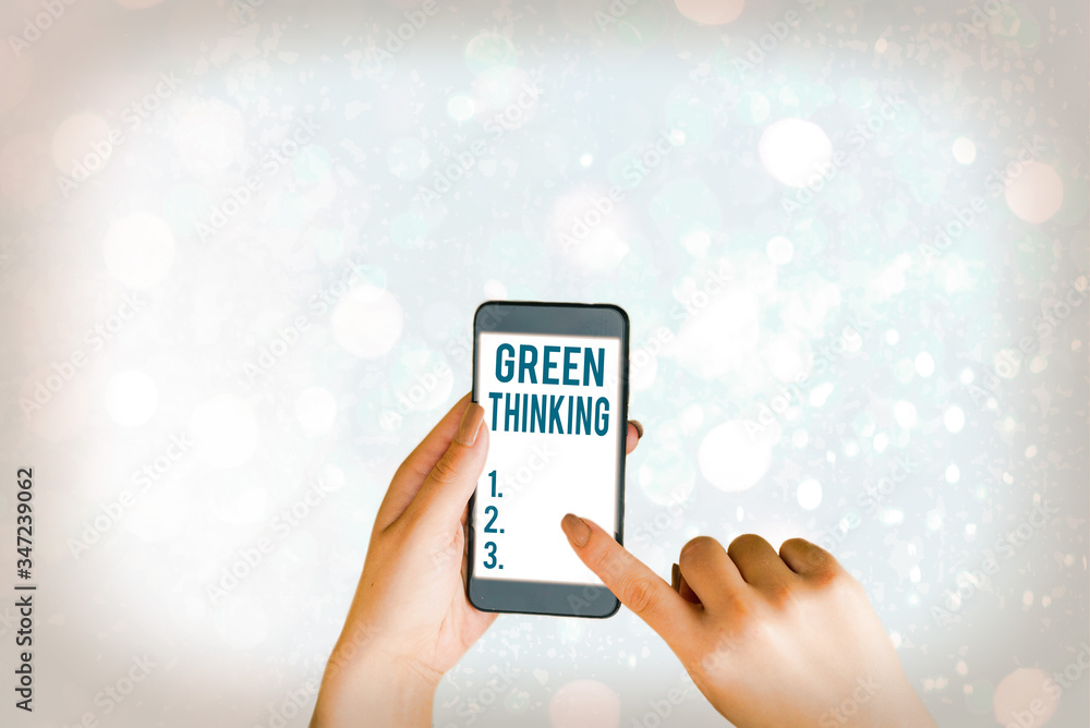 Aufkleber writing note showing green thinking. business concept for taking ction to make environmental respons