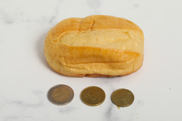 Breakfast buns on white marble background. Sweet brioche