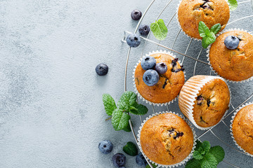 Fototapeta na wymiar Blueberry banana muffins with fresh berries
