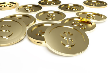 3D Render of US Dollar Coins on White Background