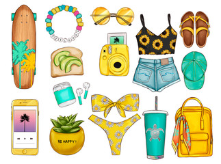 COLLECTION OF FASHION SUMMER CLOTHES AND ACCESSORIES  