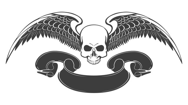 Skull with Wings and Ribbon