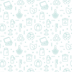 Zero waste seamless pattern with line icons. Vector background.