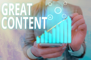 Word writing text Great Content. Business photo showcasing Satisfaction Motivational Readable...