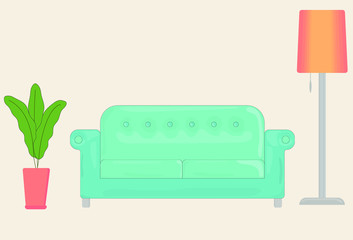 sofa floor lamp and flower potted vector