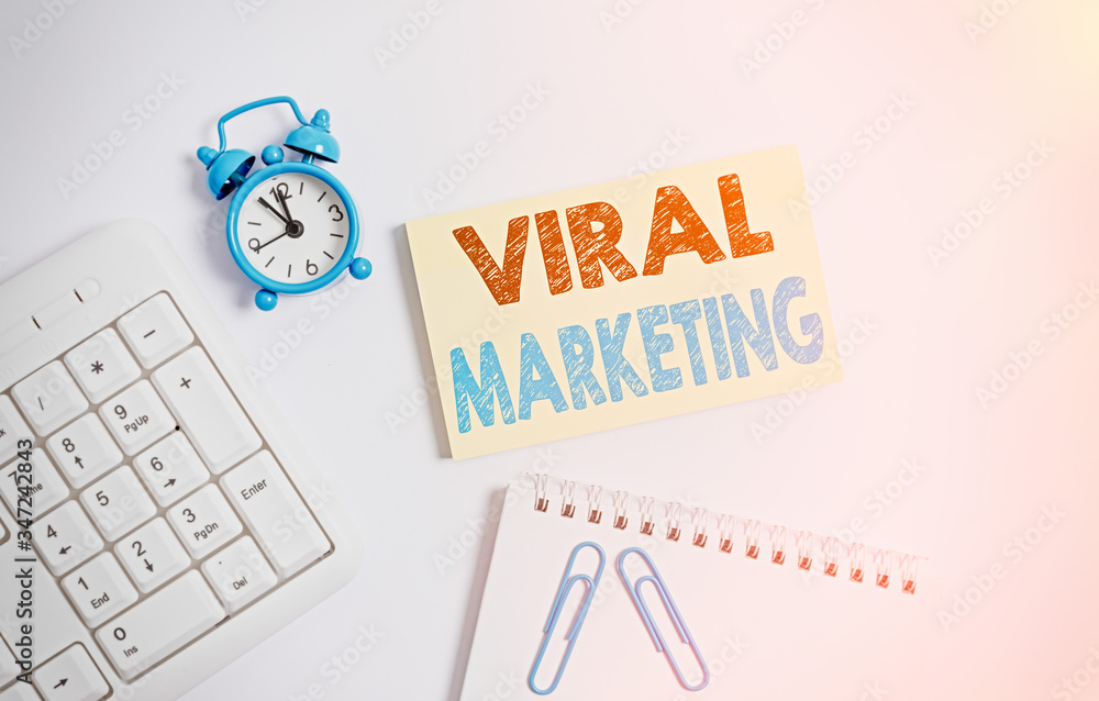 Poster writing note showing viral marketing. business concept for whereby consumer encouraged share informa