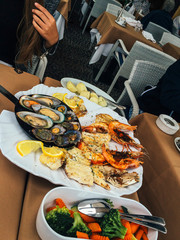 Seafood platter in the restaurant outdoor