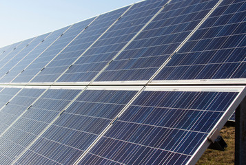 Obraz premium solar panels stand in the open. Generation of electricity from alternative sources.