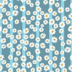 Vector flower pattern. Simple chamomile on striped background.