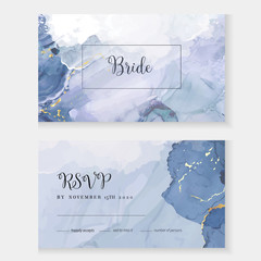 Classic blue watercolor fluid painting vector design cards.