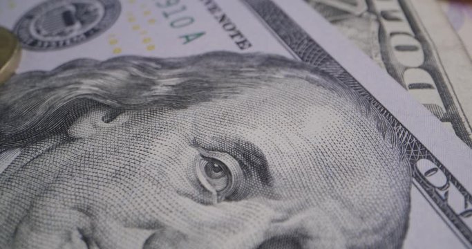 Extreme close-up euro and dollar banknotes