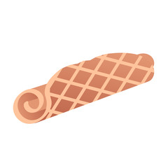 Cooked delicious waffle roll. Pattern in a cage. Vector isolated illustration.