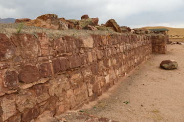 ruined ancient wall in Akyrtas Palace Complex. Kazakhstan.