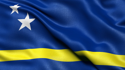 3D illustration of the flag of Curacao waving in the wind.
