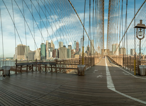 View of Manatthan From The Brooklyn Bridge On a Sunny Day