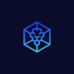 Lion Head Technology Logo Design Vector Template