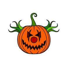 Vector illustration of a Halloween pumpkin scary clown character
