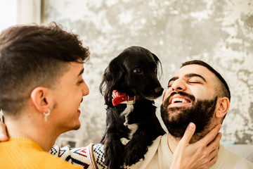 Gay couple in love at home