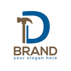 Letter D Hammer Logo. Flat design. Vector Illustration on white background