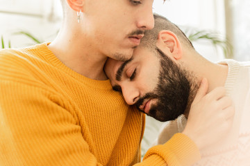 Gay couple in love at home