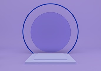 3d rendering studio with geometric shapes, podium on the floor. Platforms for product presentation, mock up background.