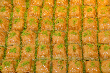 Traditional baklava sweet dessert delights, cataif pastry. Fresh Food Buffet Brunch