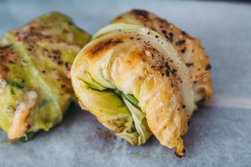 Delicious baked savoy cabbages rolls