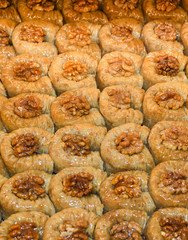 Traditional baklava sweet dessert delights, cataif pastry. Fresh Food Buffet Brunch