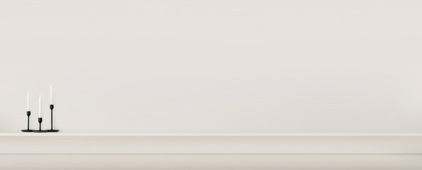 The concept of a bright and cozy interior in Scandinavian style with decorative details and a white wall