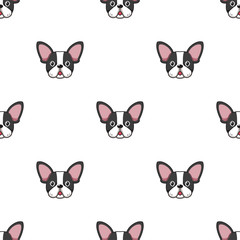 Fototapeta premium Vector cartoon character french bulldog dog seamless pattern background for design.