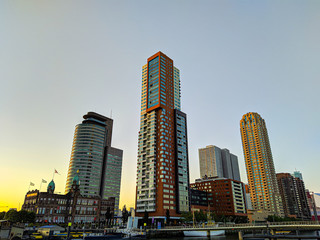 Fototapeta na wymiar Rotterdam city skyline at the sunset