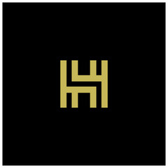 Modern trendy minimal monogram H square shaped business brands black and golden color initial based letter icon logo.