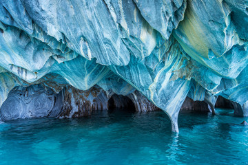 The Marble Caves (Spanish: Cuevas de Marmol ), a series of naturally sculpted caves in the General...