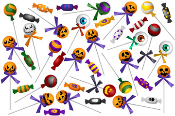 Fototapeta na wymiar Different Halloween candies and lollypops set illustration isolated