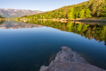 Fototapeta na wymiar Lake Monticolo in the municipality of Appiano in the Bolzano area of Italian South Tyrol.