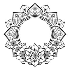 Frame in eastern tradition. Stylized with henna tattoos decorative pattern for decorating covers for book, notebook, casket, magazine, postcard and folder. Flower mandala in mehndi style.