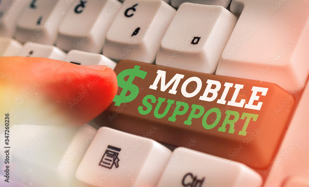 Poster conceptual hand writing showing mobile support. concept meaning provides maintenance on portable dev