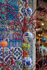 Fototapeta na wymiar Turkish ornaments hanging for sale in Grand Bazaar, Istanbul, Turkey