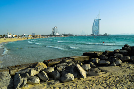 Al mamzar beach Dubai skyline