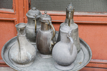 Local traditional handicraft tea and coffee pots and cups (Turkish style).