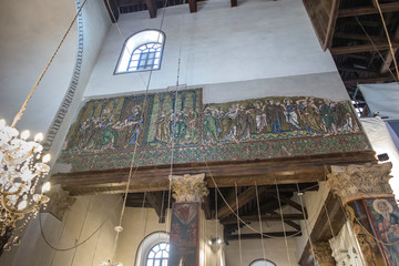 Bethlehem, Palestine - January 28, 2020: Fragment of the renovated interior of the Basilica of the...