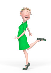 grandma nurse cartoon is doing a pin up pose in white background