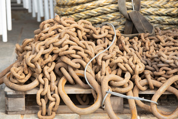 Stack of rusty chains close-up. They use industry and maritime. Close up.