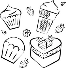 Set of hand drawn sweets illustrations.