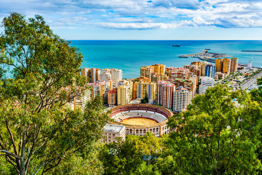 Malagueta,  the corrida (bullring) bullfighting stadium in Plaza de Torros in Malaga, Andalusia, Spain